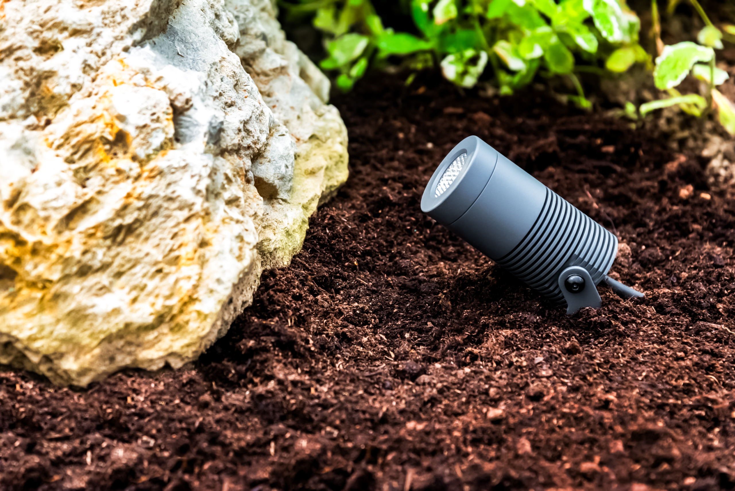 medium exterior waterproof spotlight in flower bed