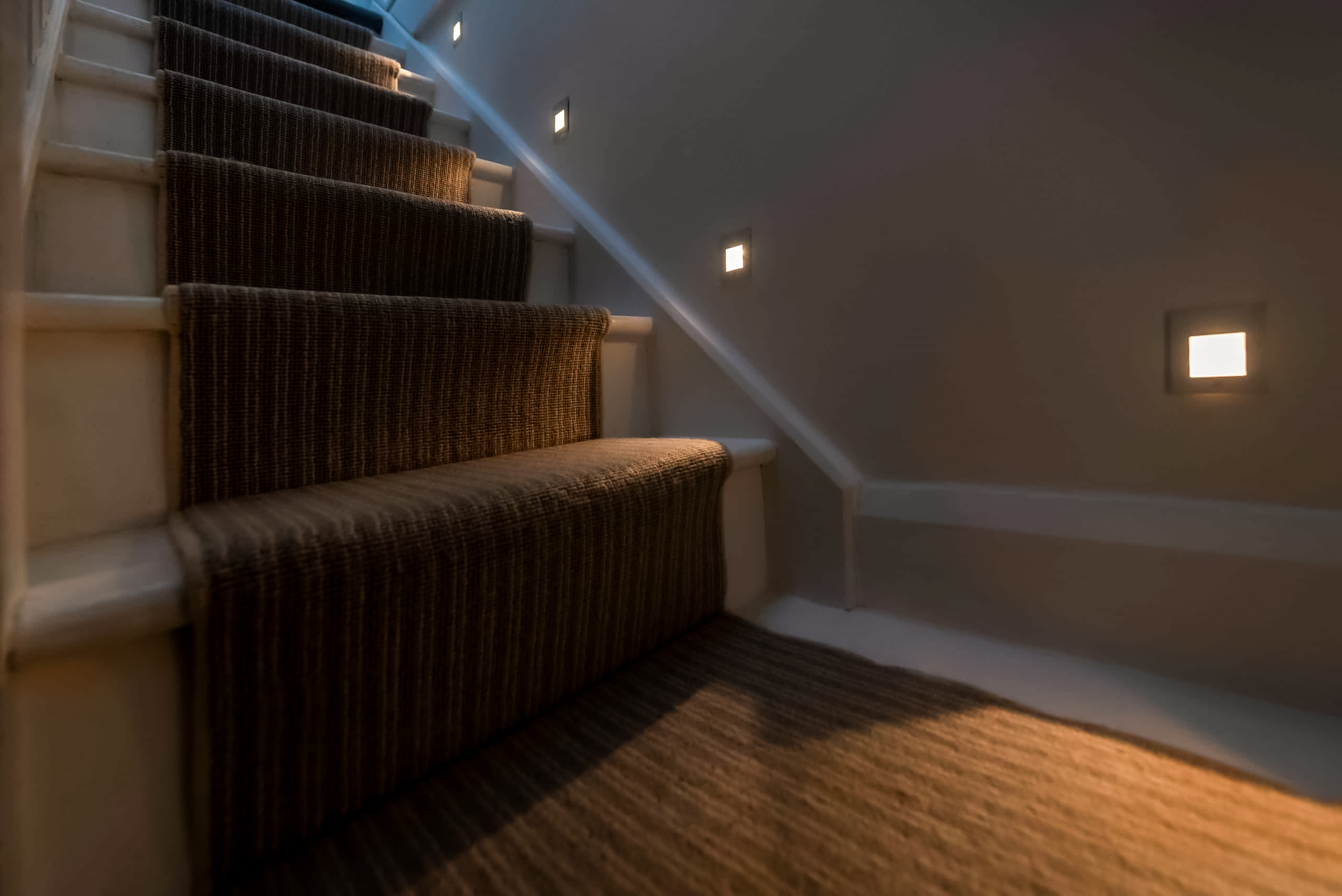 white powder-coated matt effect square recessed low-level light for stair lighting