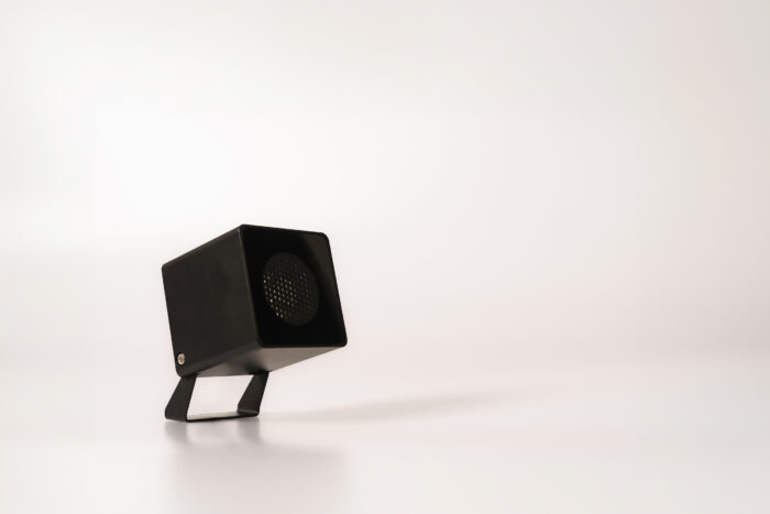 medium square black exterior spotlight with honeycomb lens
